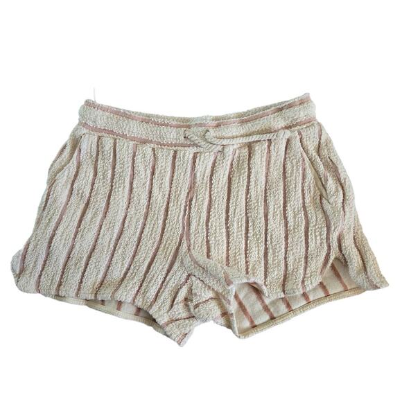Faherty Women's Pacifica Terry Cloth Cream Stripe Drawstring Coastal Shorts- S - Picture 2 of 5